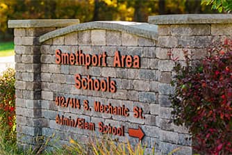 close-up of Smethport area schools sign