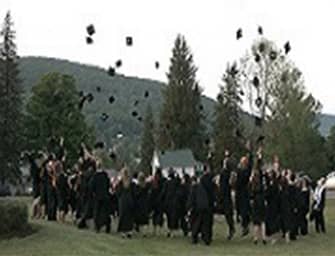 Graduating class throwing their caps in the air