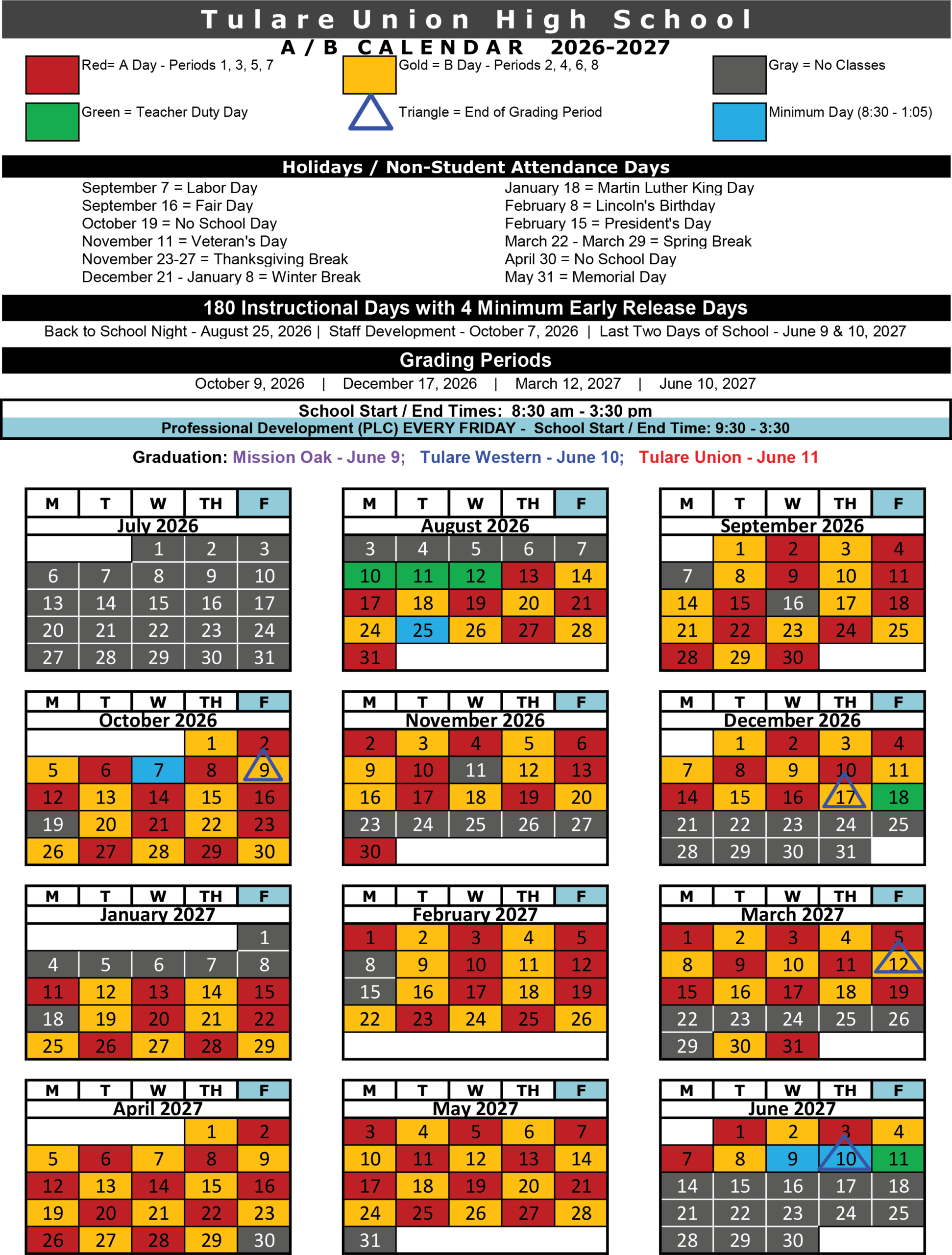 A/B Calendar 2026-2027