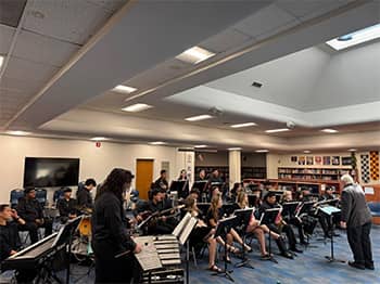Band playing in their classroom