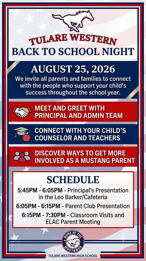 Tulare Western Back to School Night flyer