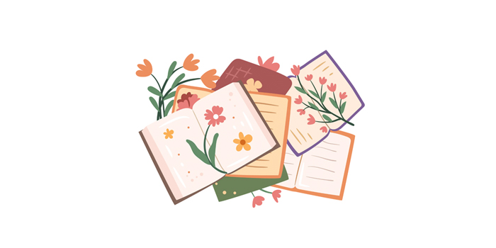 Drawing of flowers and poetry booklets