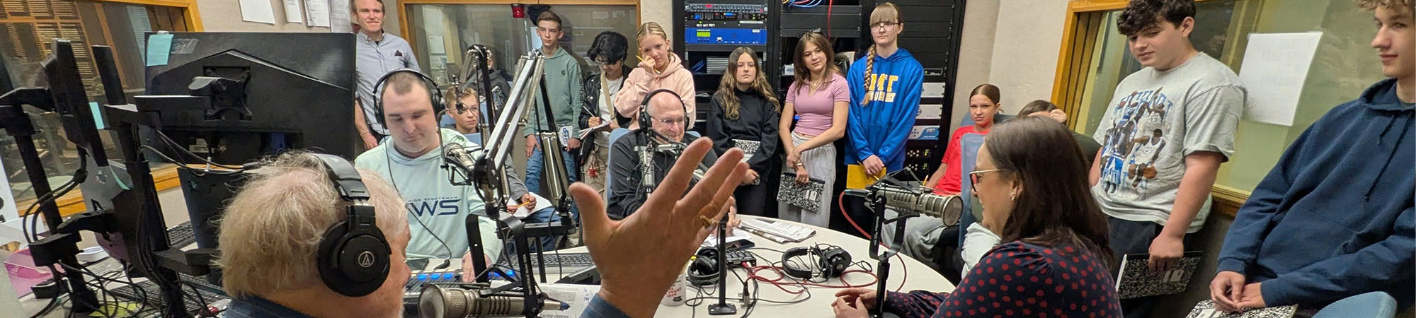 MTRS journalism students on a field trip to a radio studio
