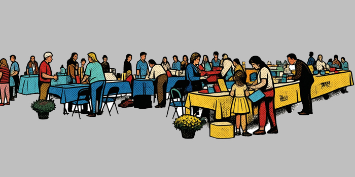 Drawing of community members attending the resource fair
