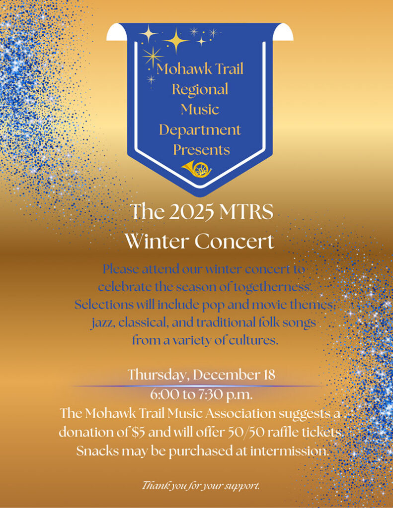 Mohawk Trail Regional Music Department presents The 2025 MTRS Winter Concert flyer