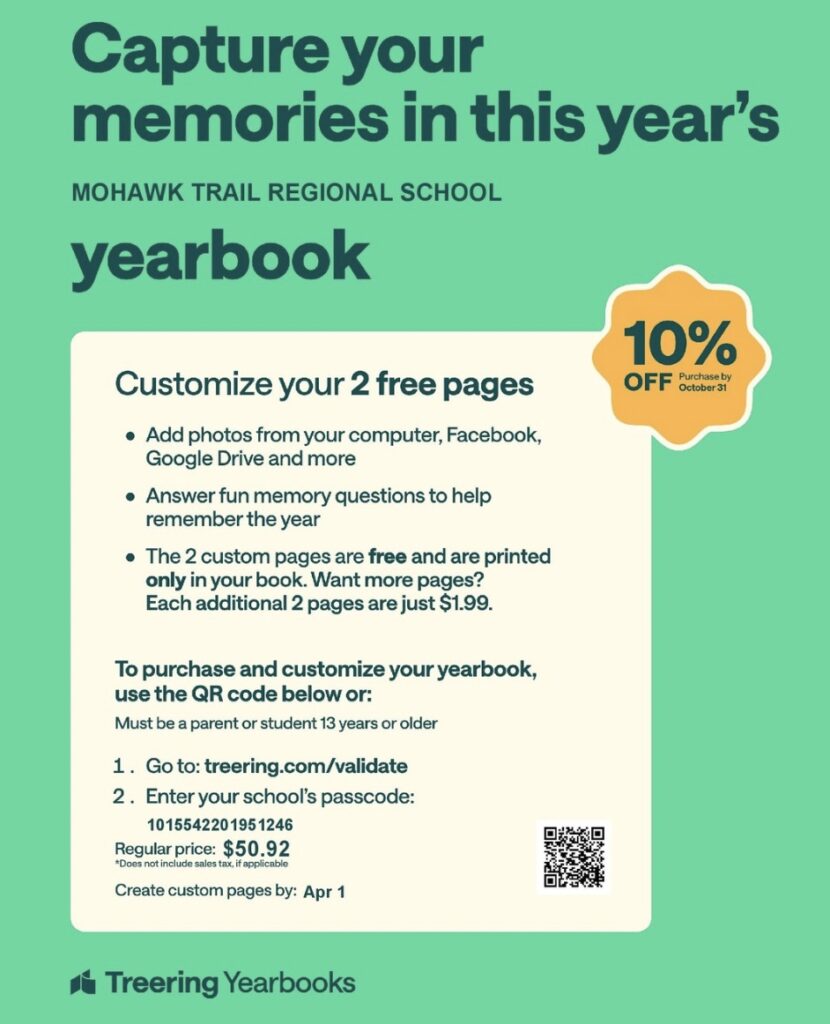 Capture your memories in this year's Mohawk Trail Regional School yearbook flyer