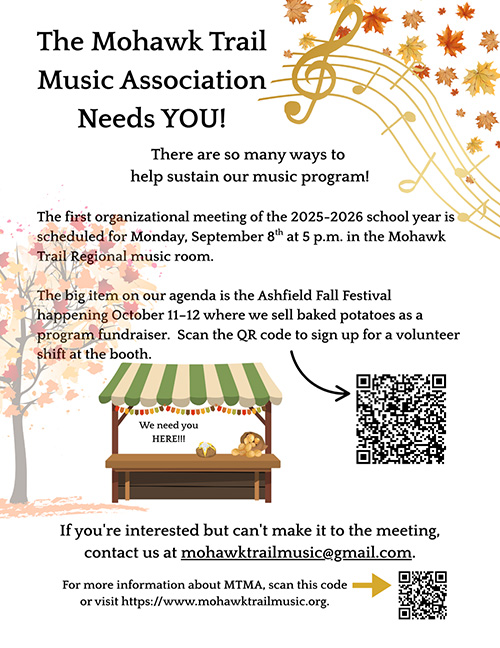 The Mohawk Trail Music Association needs you! Flyer