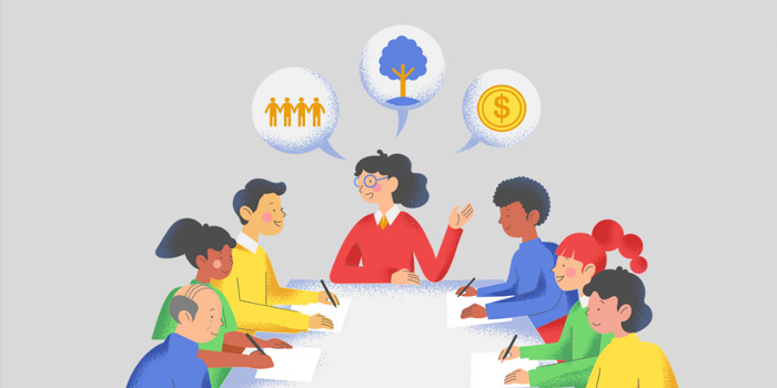 Drawing of town hall meeting