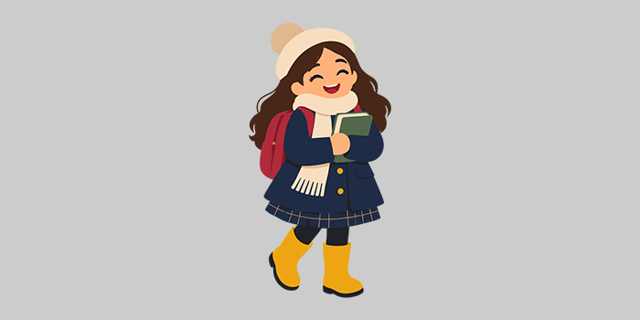 Drawing of school girl in winter attire