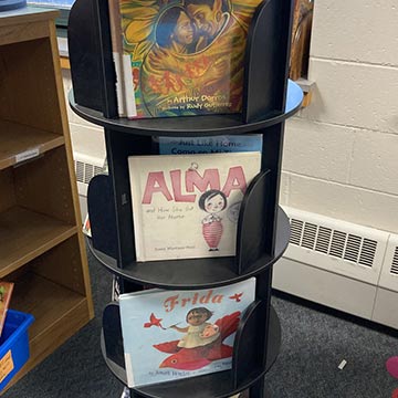 Books on a shelf in the library