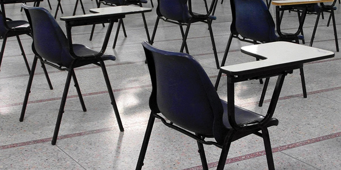 Room of empty school desks