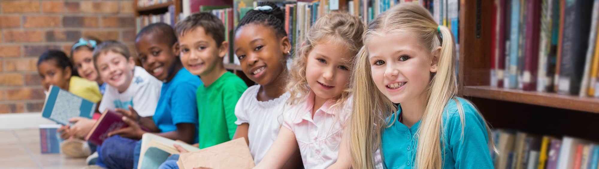 group of kids in the library