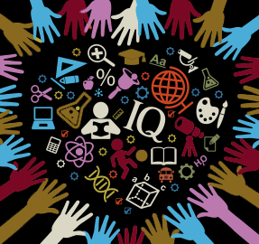 Drawing of student hands around educational icons