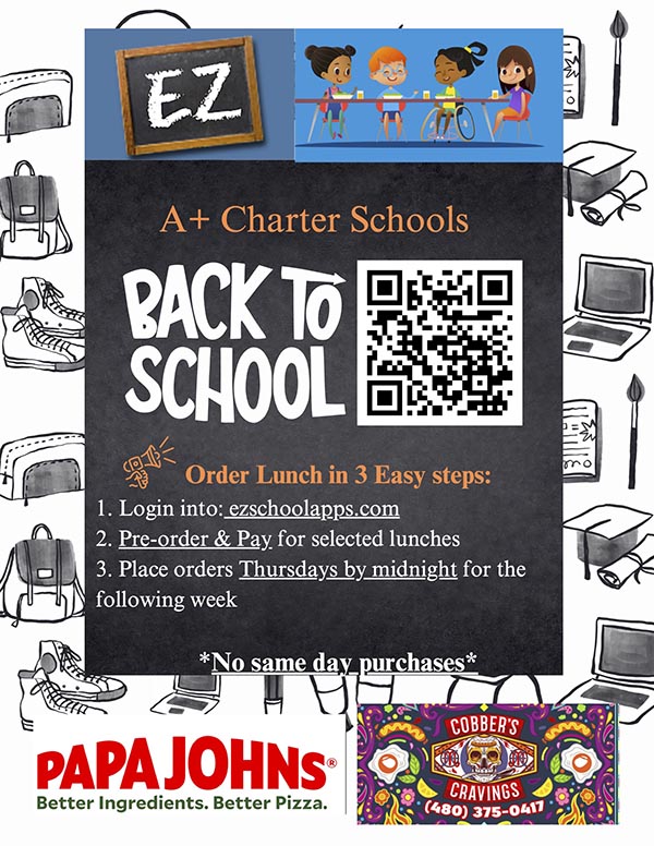 A+ Charter Back to School Order Lunch flyer