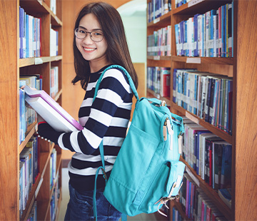Student in a library