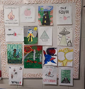 Students artwork on a wall