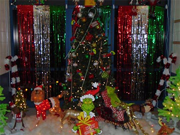 Hallway decorated for Christmas