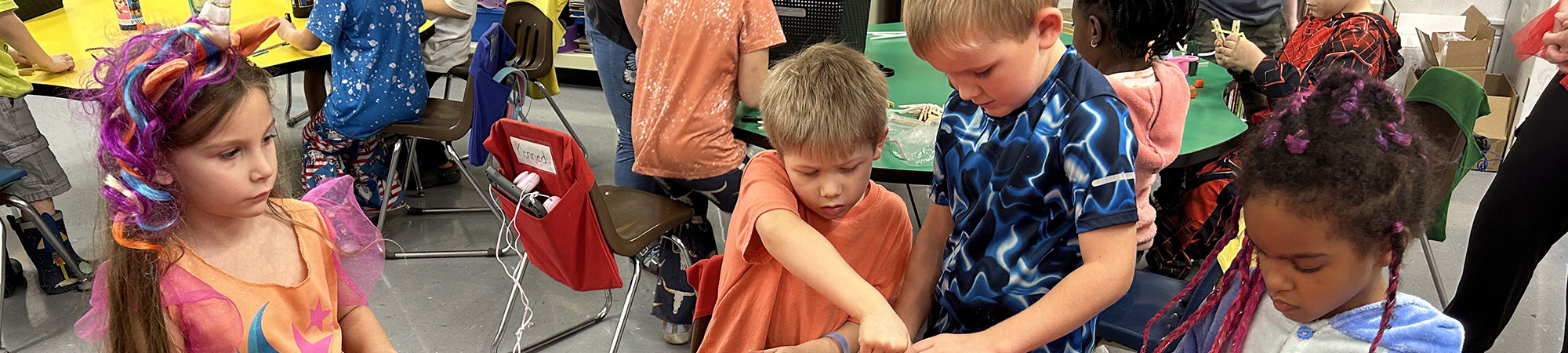 Students working on crafts in class