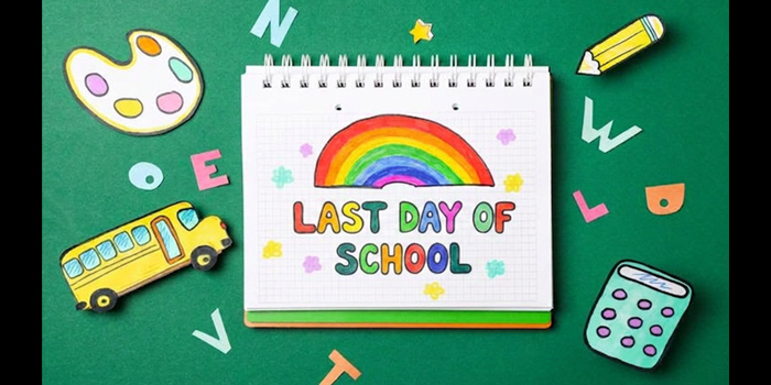 Last Day of School with colorful educational icons