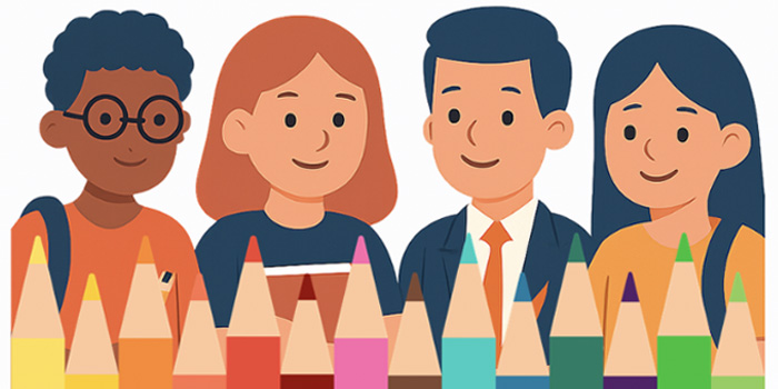 Drawing of student council members with colored pencils