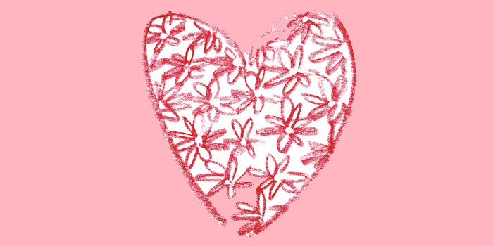 Drawing of a heart on a pink background