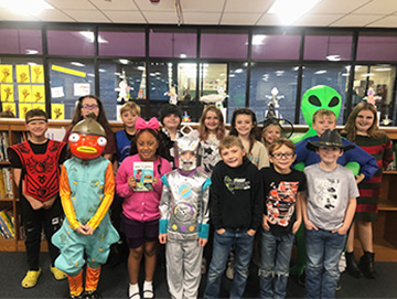 Group of students dressed as book characters