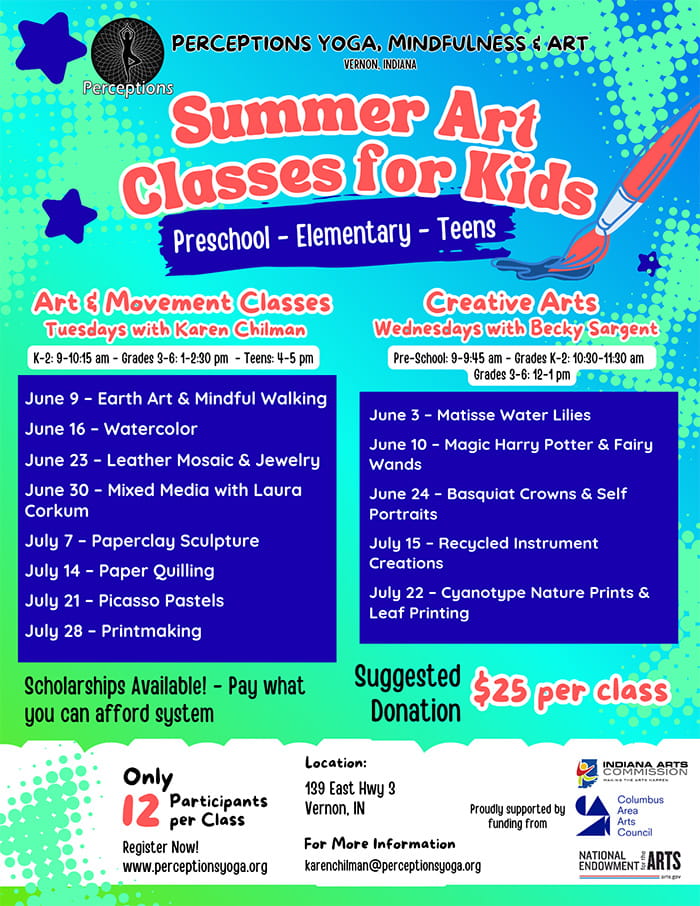 Summer Art Classes for Kids flyer