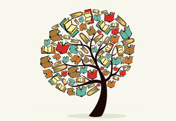 Drawing of a tree with books