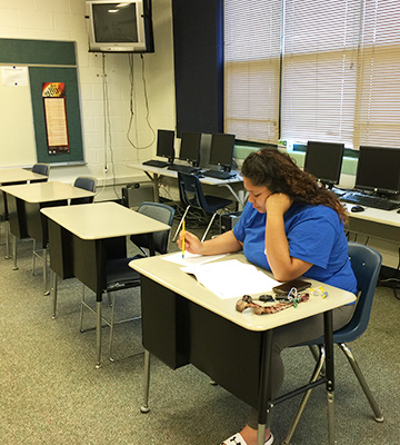 Student studying in the classroom