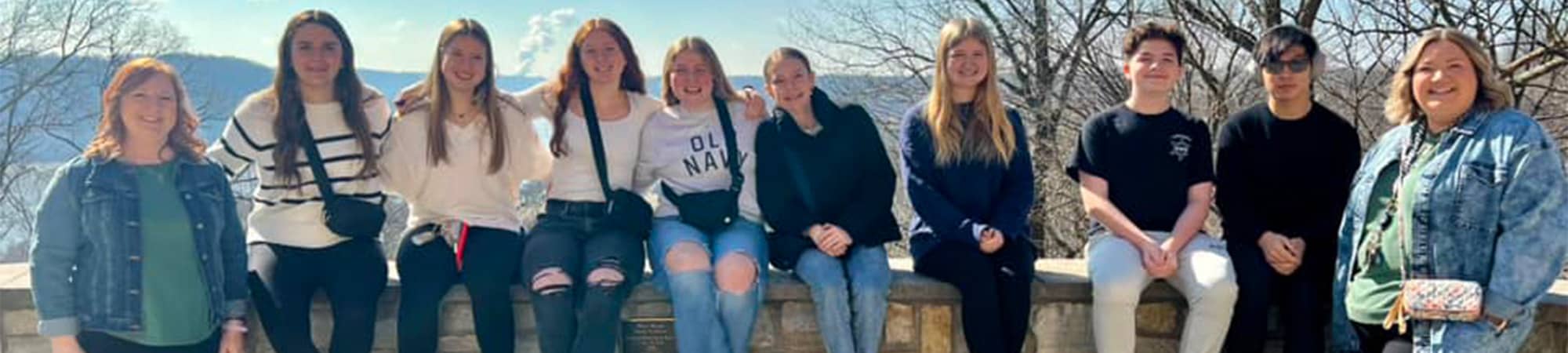Students and teachers at a viewpoint