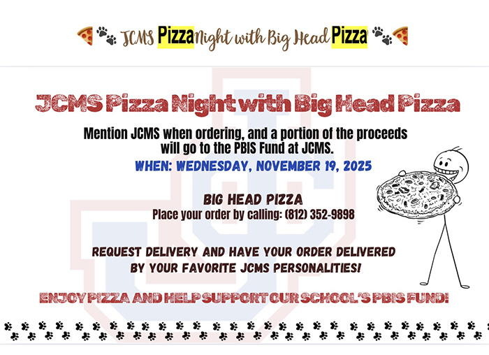 JCMS Pizza Night with Big Head Pizza flyer
