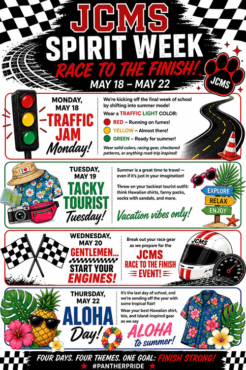 JCMS Spirit Week flyer