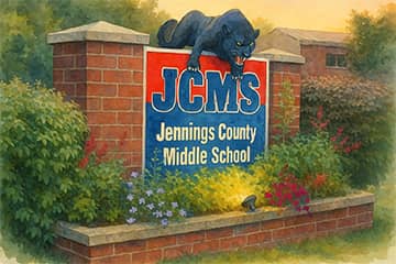 Watercolor painting of JCMS sign