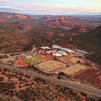 Aerial view of school campus