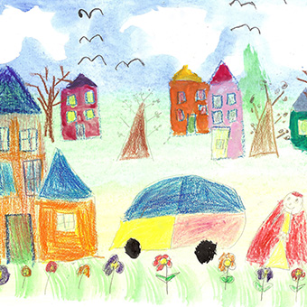 Student drawing of houses