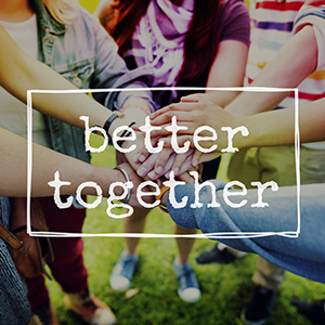 better together stamped on top of hands in a circle