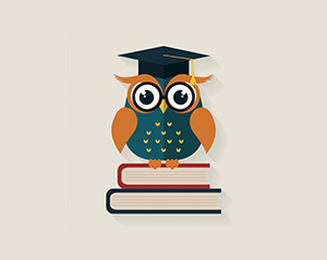 Drawing of an owl on books