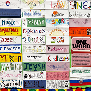 Bulletin board displaying artwork