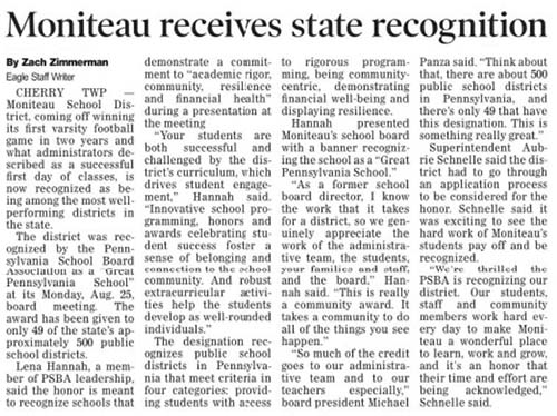 Moniteau received state recognition