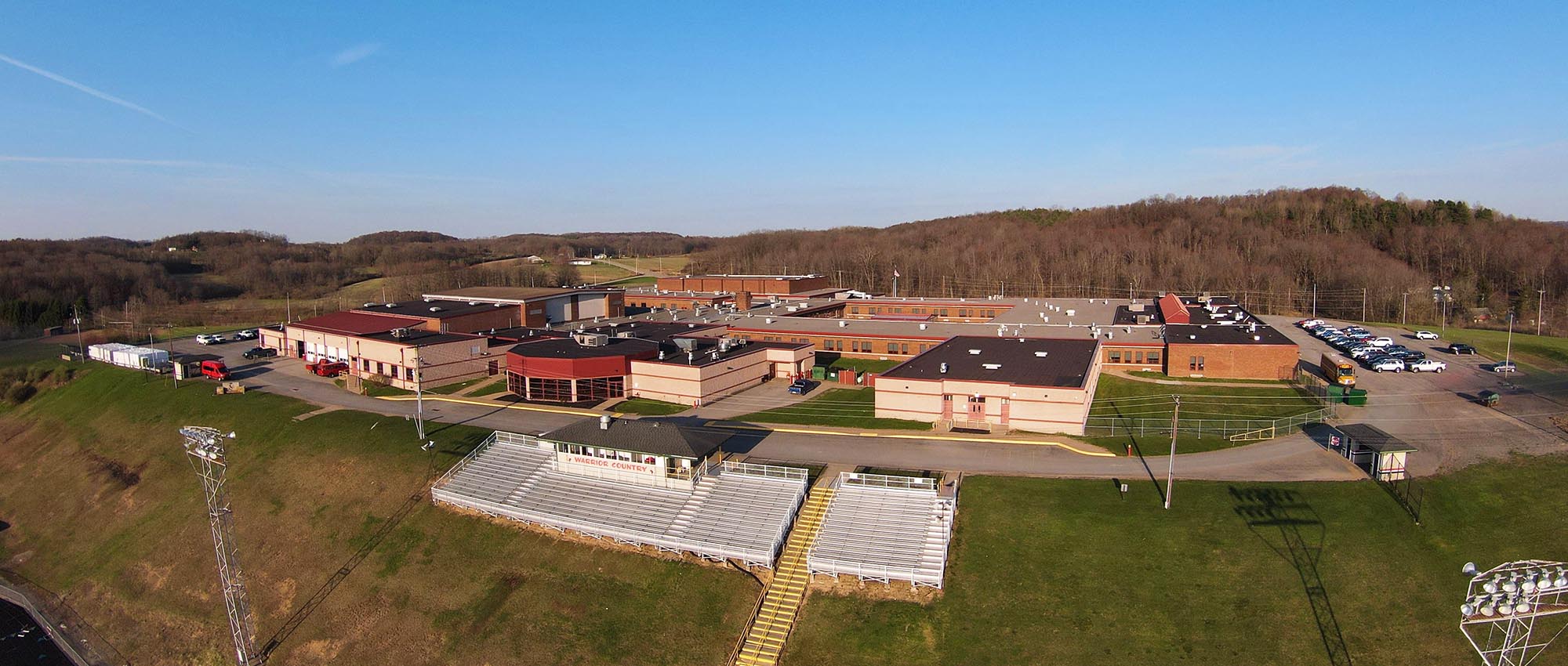 Aerial view of Moniteau High School campus and sports field