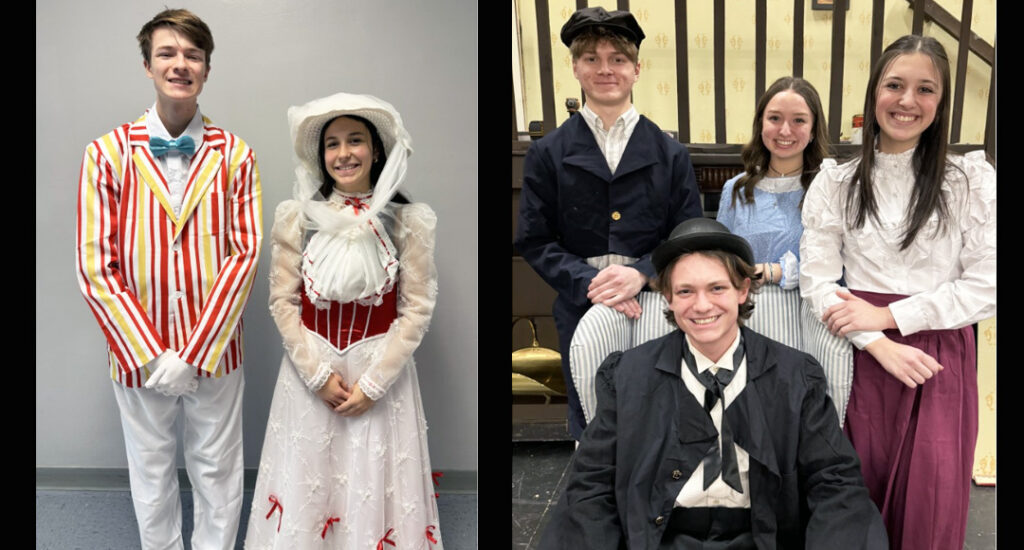 Moniteau drama department students on stage performing in Mary Poppins musical