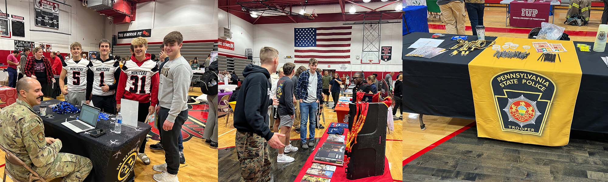 Students and employees from various workplaces visiting at tables