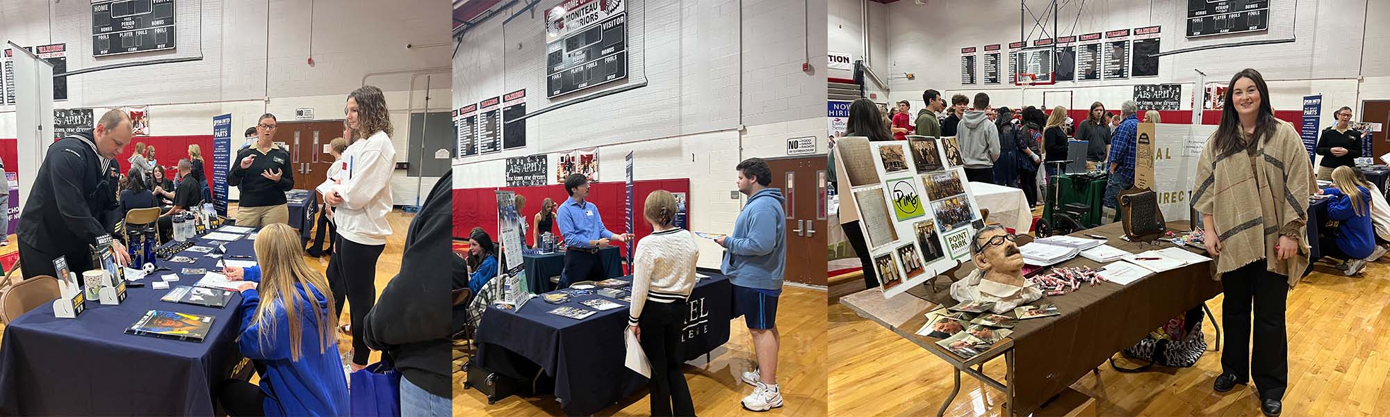 Students and employees from various workplaces visiting at tables