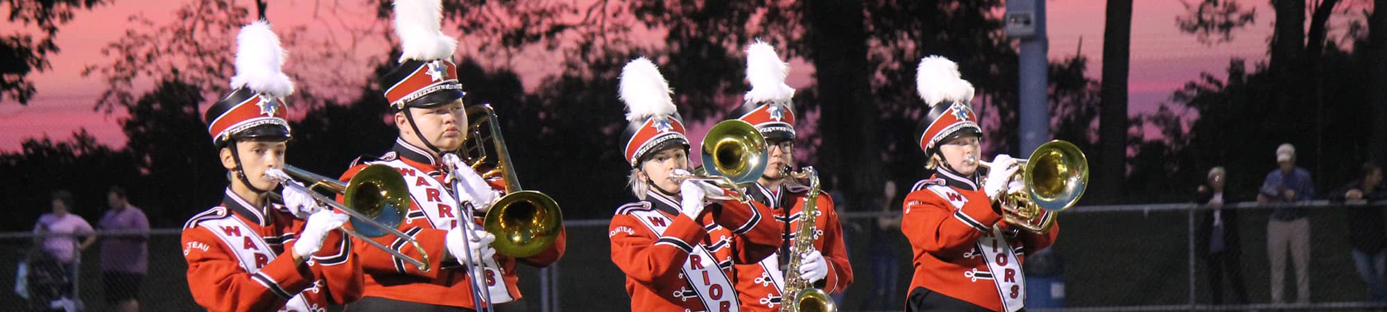 Marching band playing horns