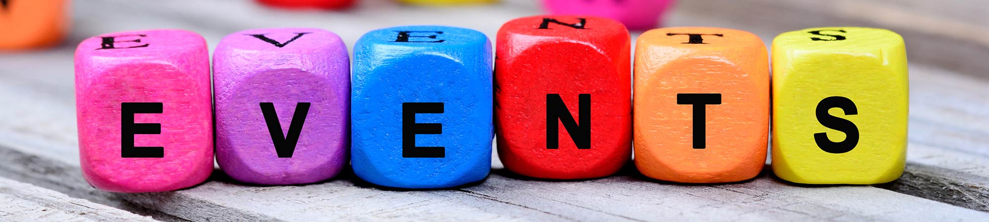 Colorful blocks spelling the word Events