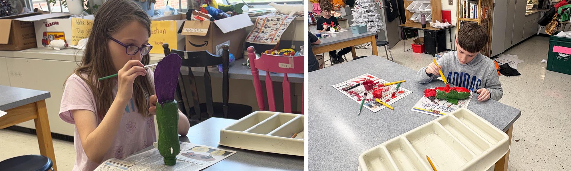 Students enjoying painting art projects