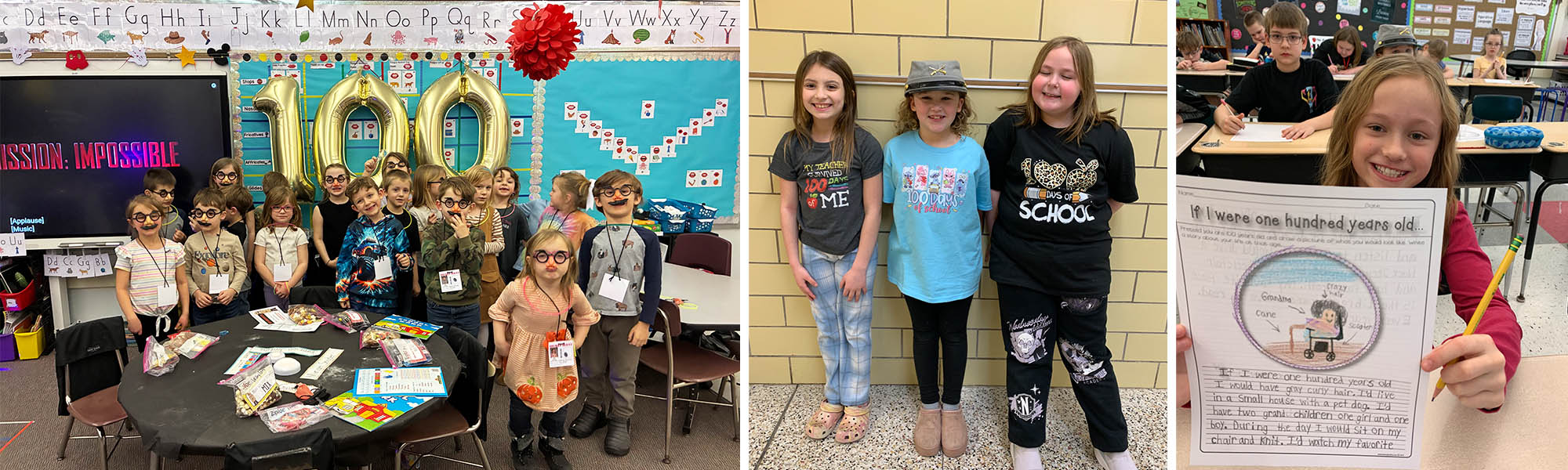 Photo collage of students engaged in 100 Days of School celebration activities