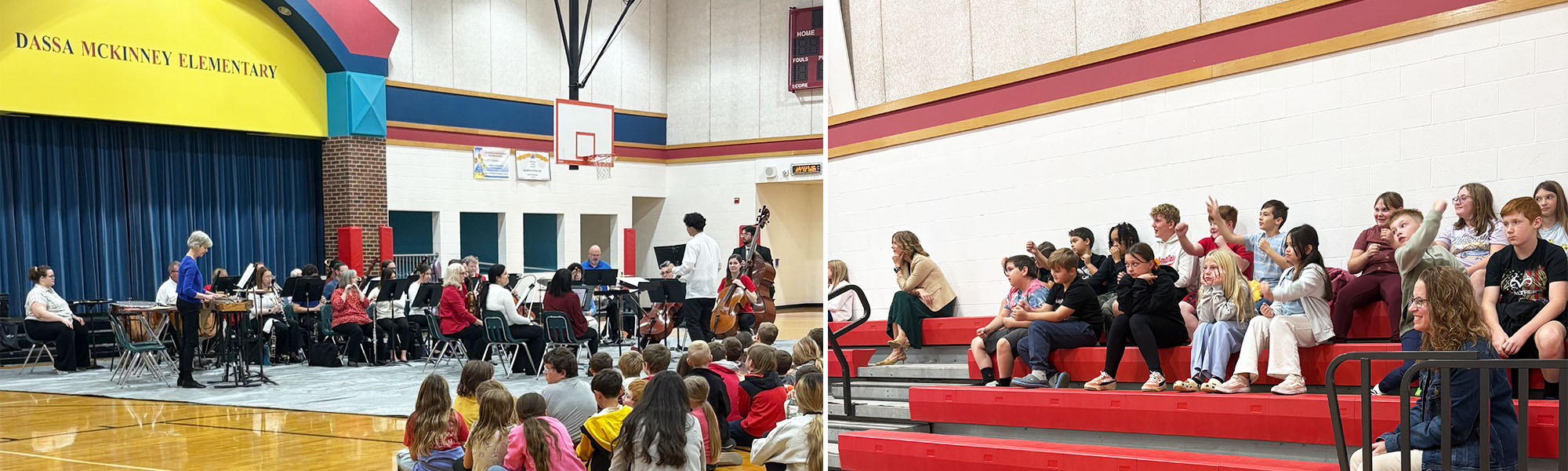 Photo collage of student enjoying a student assembly in the gym