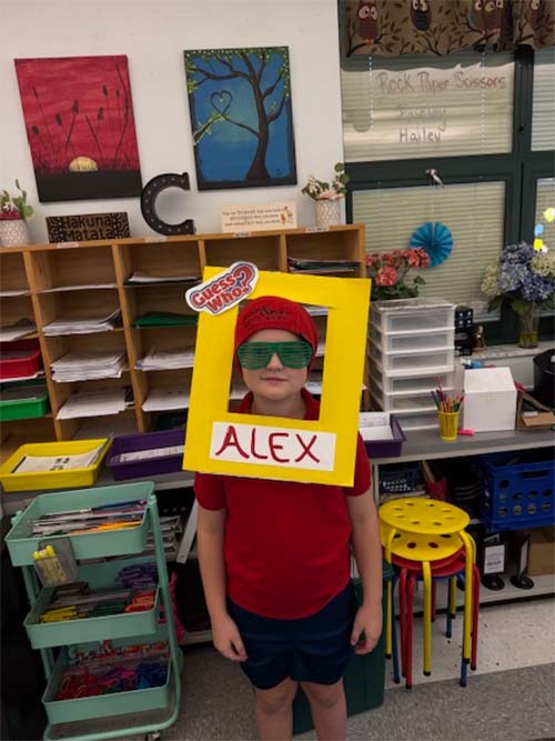 Student dressed as a guess who character