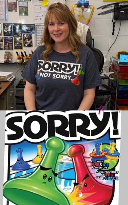 Staff member dressed as sorry